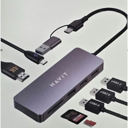Havit, H52 USB Interface Hub 7 IN 1USB C,Gray