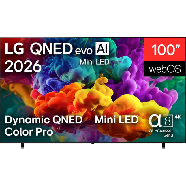 تلفزيون إل جي ذكي 100 بوصة QNED evo بتقنية Mini LED والذكاء الاصطناعي 4K، QNED85B موديل 2026، 100QNED85B8
