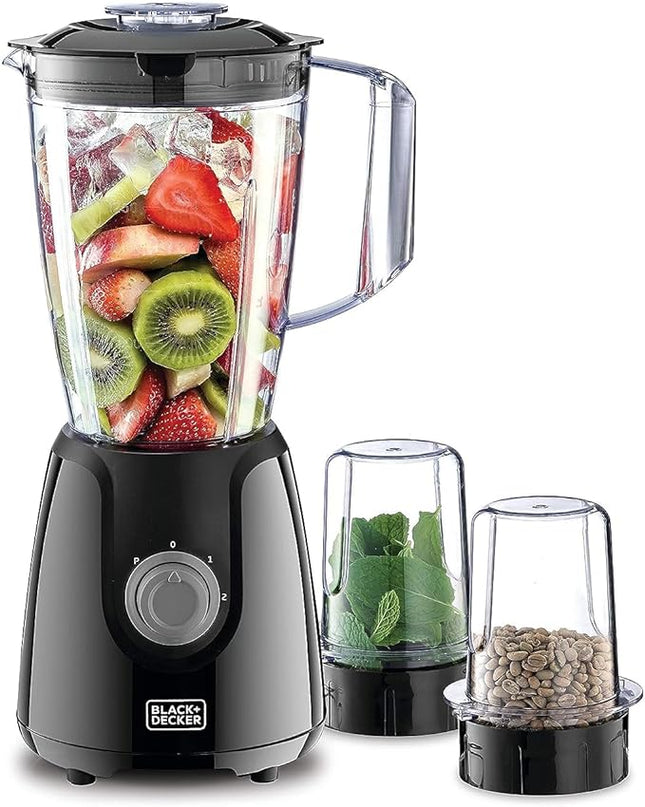 BLACK+DECKER Blender with Grinder Mills, 400W Power, 1.5L with 300ml 2 Grinding Mills,