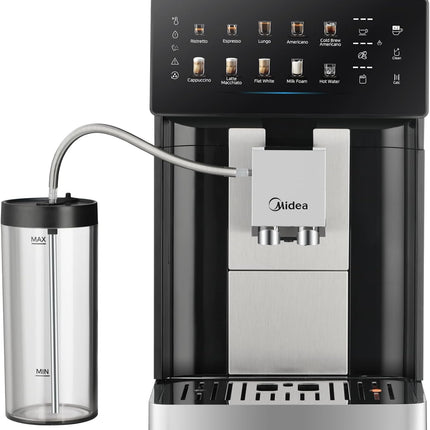 Midea GenuiBrew Fully Automatic Coffee Machine with Built-in Grinder, One-Touch Espresso, Latte & Cappuccino, Cold Brew, Dual Milk System, MCA-15B0FADMCPK