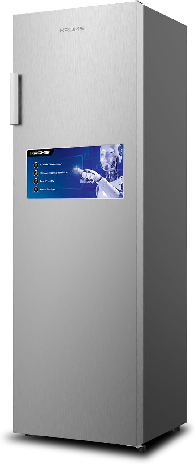 Krome Single Door Upright Freezer 270L Inox – KR-UF270IM