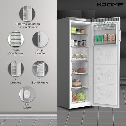 Krome Single Door Upright Freezer 270L Inox – KR-UF270IM