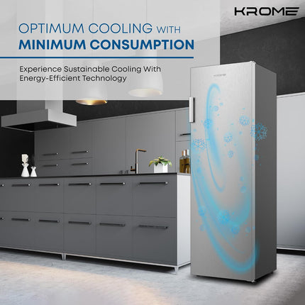 Krome Single Door Upright Freezer 270L Inox – KR-UF270IM