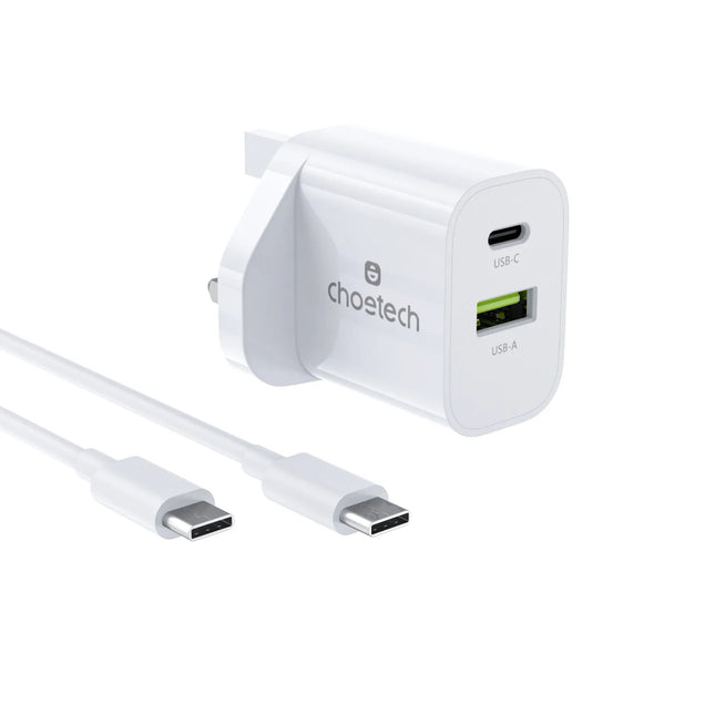 CHOETECH PD9009 30W USB-A + USB-C Charger UK — White