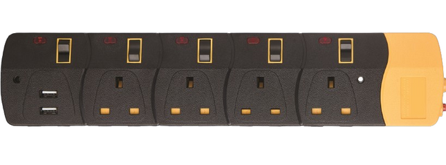 Clikon 4WAY+2USB SOCKET WITH INDIVIDUAL DUAL POLE Switches-3M (CK584)