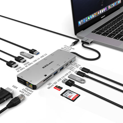 EZQuest Ultimate USB-C MultiMedia Hub Adapter 3.0 Power (13 Ports)