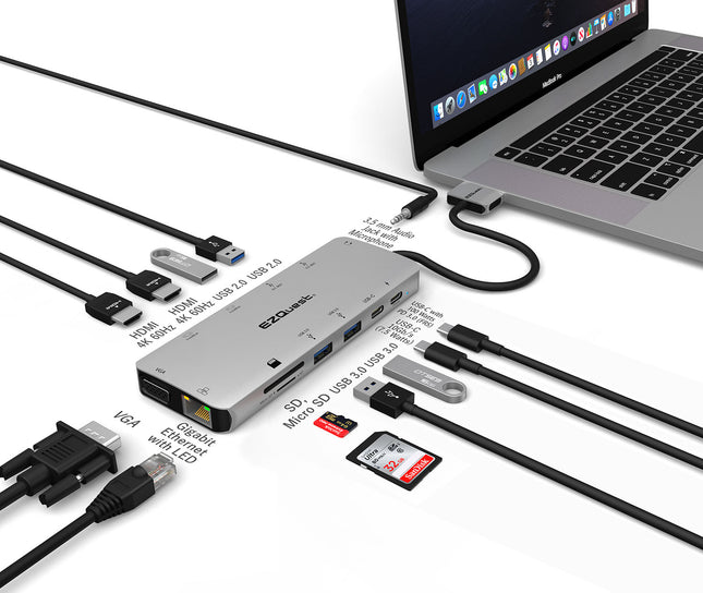 EZQuest Ultimate USB-C MultiMedia Hub Adapter 3.0 Power (13 Ports)