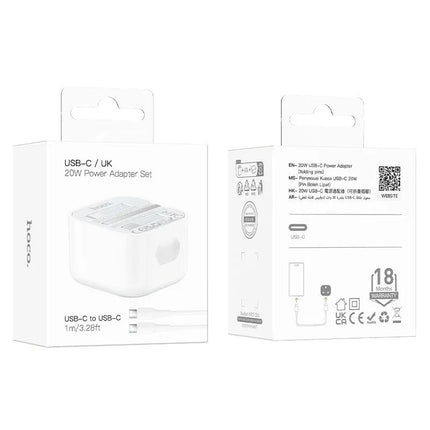 Hoco 20W USB-C PD Charger with USB-C to USB-C Cable, UK Plug, C155B